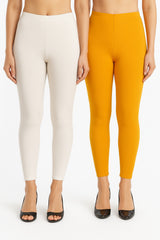 Shsuvia Women Cropped Leggings – Pack of 2 Off White & Mustard