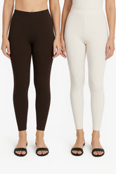 Shsuvia Women Cropped Leggings – Pack of 2 Coffee Brown & Off White