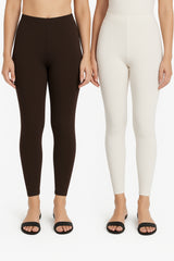 Shsuvia Women Cropped Leggings – Pack of 2 Coffee Brown & Off White