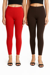 Shsuvia Women Cropped Leggings – Pack of 2 Coral & Coffee Brown