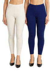 Shsuvia Women Cropped Leggings – Pack of 2 Off White & Old Royal