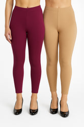 Shsuvia Women Cropped Leggings – Pack of 2 Majentha & Biscuit