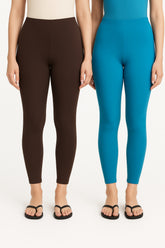 Shsuvia Women Cropped Leggings – Pack of 2 Coffee Brown & Turquoise blue