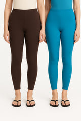 Shsuvia Women Cropped Leggings – Pack of 2 Coffee Brown & Turquoise blue