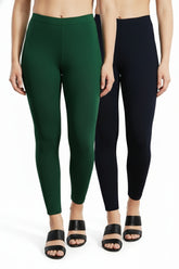 Shsuvia Women Cropped Leggings – Pack of 2 Bottle Green & Dark Navy