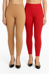 Shsuvia Women Cropped Leggings – Pack of 2 Biscuit & Coral