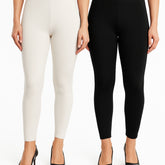 Shsuvia Women Cropped Leggings – Pack of 2 Off White & Black