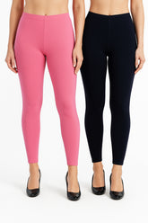 Shsuvia Women Cropped Leggings – Pack of 2 Baby Pink & Dark Navy