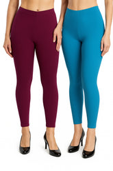 Shsuvia Women Cropped Leggings – Pack of 2 Majentha & Turquoise blue