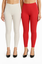 Shsuvia Women Cropped Leggings – Pack of 2 Off White & Coral