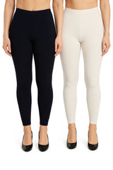 Shsuvia Women Cropped Leggings – Pack of 2 Dark Navy & Off White
