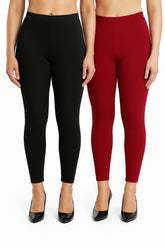 Shsuvia Women Cropped Leggings – Pack of 2 Black & Maroon