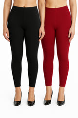 Shsuvia Women Cropped Leggings – Pack of 2 Black & Maroon