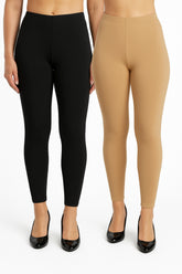 Shsuvia Women Cropped Leggings – Pack of 2 Black & Biscuit