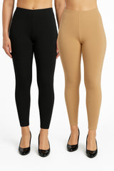 Shsuvia Women Cropped Leggings – Pack of 2 Black & Biscuit