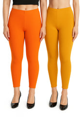 Shsuvia Women Cropped Leggings – Pack of 2 Light Orange & Mustard