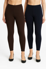 Shsuvia Women Cropped Leggings – Pack of 2 Coffee Brown & Dark Navy