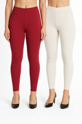 Shsuvia Women Cropped Leggings – Pack of 2 RED & Off White