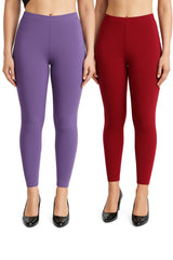 Shsuvia Women Cropped Leggings – Pack of 2 Lavender & Maroon