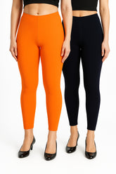 Shsuvia Women Cropped Leggings – Pack of 2 Light Orange & Dark Navy