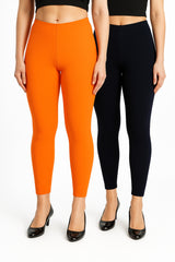 Shsuvia Women Cropped Leggings – Pack of 2 Light Orange & Dark Navy