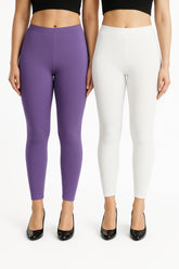 Shsuvia Women Cropped Leggings – Pack of 2 Lavender & White