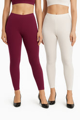 Shsuvia Women Cropped Leggings – Pack of 2 Majentha & Off White