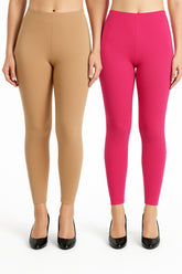 Shsuvia Women Cropped Leggings – Pack of 2 Biscuit & Rani Rose