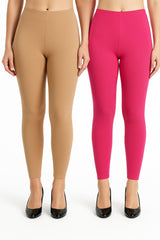 Shsuvia Women Cropped Leggings – Pack of 2 Biscuit & Rani Rose