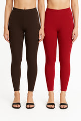 Shsuvia Women Cropped Leggings – Pack of 2 Coffee Brown & Maroon