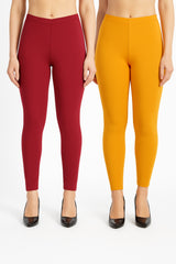 Shsuvia Women Cropped Leggings – Pack of 2 RED & Mustard