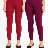 Shsuvia Women Cropped Leggings – Pack of 2 RED & Majentha