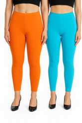 Shsuvia Women Cropped Leggings – Pack of 2 Light Orange & Sky Blue
