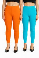 Shsuvia Women Cropped Leggings – Pack of 2 Light Orange & Sky Blue