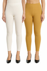 Shsuvia Women Cropped Leggings – Pack of 2 Off White & Stone