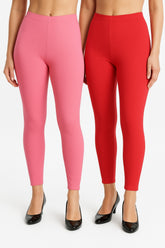 Shsuvia Women Cropped Leggings – Pack of 2 Baby Pink & Coral