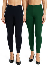 Shsuvia Women Cropped Leggings – Pack of 2 Dark Navy & Bottle Green