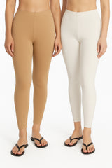 Shsuvia Women Cropped Leggings – Pack of 2 Biscuit & Off White