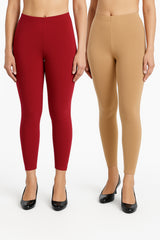 Shsuvia Women Cropped Leggings – Pack of 2 Maroon & Biscuit