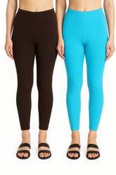 Shsuvia Women Cropped Leggings – Pack of 2 Coffee Brown & Sky Blue