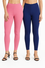 Shsuvia Women Cropped Leggings – Pack of 2 Baby Pink & Old Royal