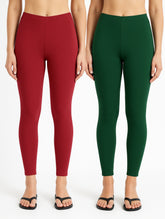 Shsuvia Women Cropped Leggings – Pack of 2 RED & Bottle Green