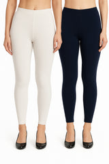 Shsuvia Women Cropped Leggings – Pack of 2 Off White & Dark Navy