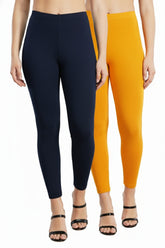 Shsuvia Women Cropped Leggings – Pack of 2 Dark Navy & Mustard