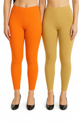Shsuvia Women Cropped Leggings – Pack of 2 Light Orange & Stone