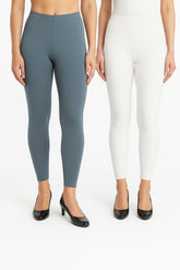 Shsuvia Women Cropped Leggings – Pack of 2 Airforce Green & White