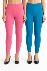 Shsuvia Women Cropped Leggings – Pack of 2 Baby Pink & Turquoise blue