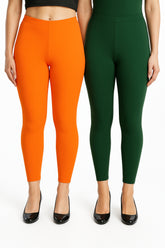 Shsuvia Women Cropped Leggings – Pack of 2 Light Orange & Bottle Green