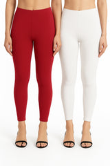Shsuvia Women Cropped Leggings – Pack of 2 Off White & RED