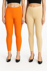 Shsuvia Women Cropped Leggings – Pack of 2 Light Orange & Skin